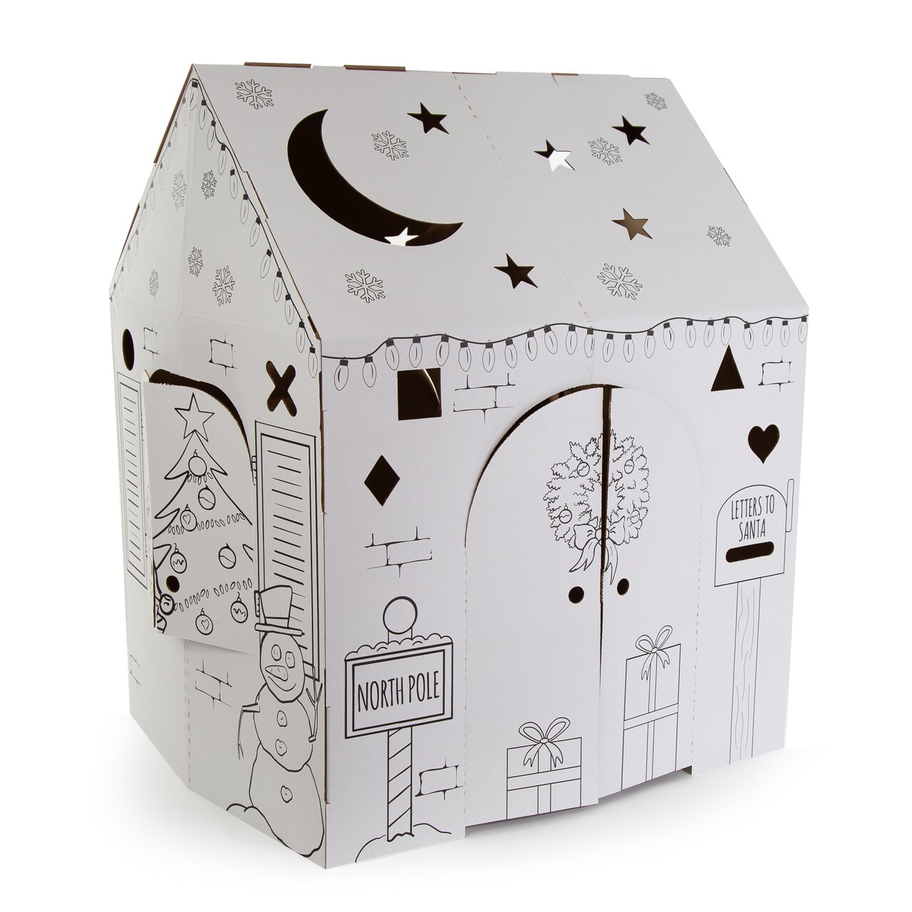 Easy Playhouse Holiday Cottage - Kids Indoor Art & Craft, Color & Decorate Festive North Pole Cardboard Fort, 32" x 26.5" x 40.5", Made in USA, for Ages 3+